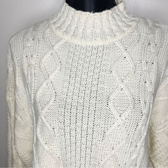 Vintage Sweater Cable Knit Fisherman Mock Neck Chunky Baggy Cream Size Large - Picture 4 of 9